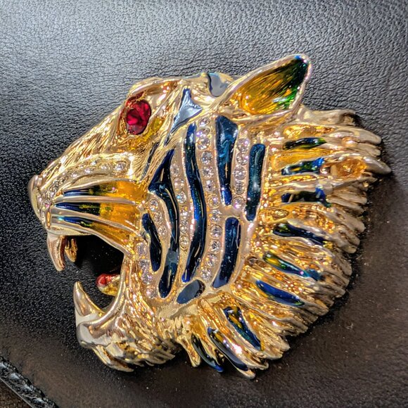 Gucci Black Rajah Broadway Smooth Leather Jeweled Tiger Head Clutch - Picture 13 of 15